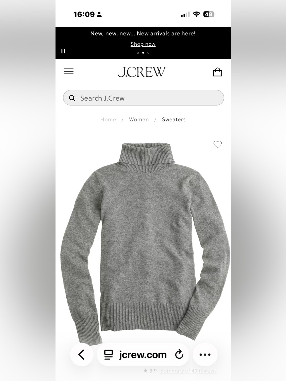 Final Price- No Offers! J. Crew Italian Cashmere Turtleneck Gray Sweater- Small